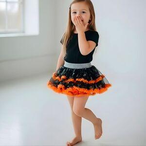 Hello Kitty ✦ Toddler Halloween Tutu Skirt ✦ Black Orange Sparkle Tulle 24M